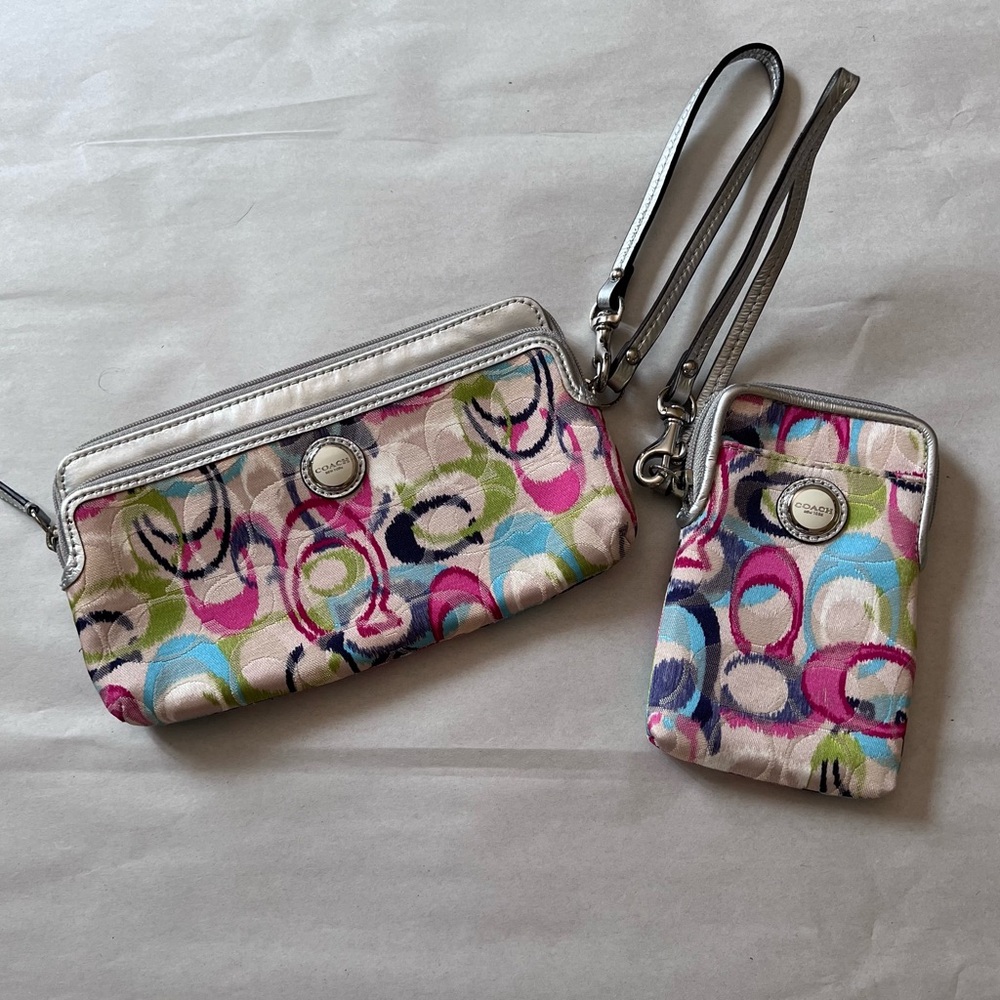 Authentic Coach Poppy Ikat Wallet and Wristlet